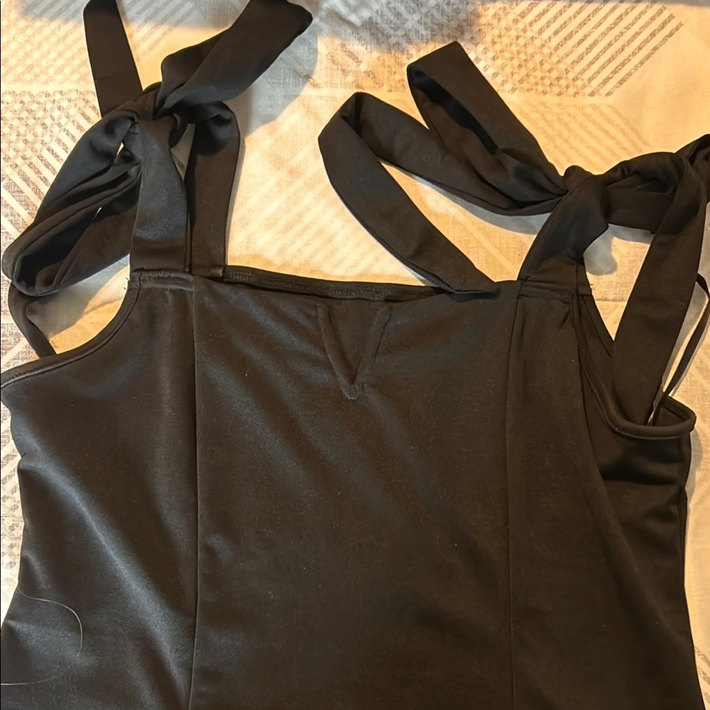 Black Sleeveless Top with Tie Straps